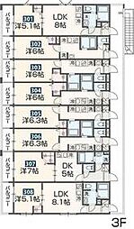 京成本線 京成大和田駅 徒歩4分の賃貸アパート 3階1Kの間取り