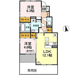 名鉄尾西線 日比野駅 徒歩13分の賃貸アパート 1階2LDKの間取り