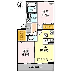トラストメゾン 1階2LDKの間取り