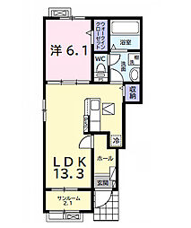 ラフォレスタ　シエロ 1階1LDKの間取り