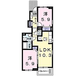 JR常磐線 高萩駅 バス15分 堀の内下車 徒歩3分の賃貸アパート 1階2LDKの間取り