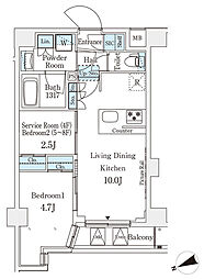 JR山手線 田端駅 徒歩9分の賃貸マンション 7階2LDKの間取り