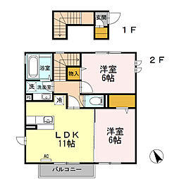JR横浜線 矢部駅 徒歩13分の賃貸アパート 2階2LDKの間取り