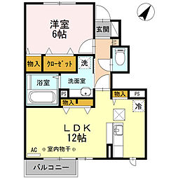 JR横浜線 淵野辺駅 徒歩16分の賃貸アパート 1階1LDKの間取り
