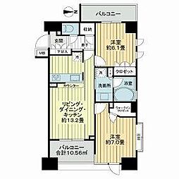 都営大江戸線 森下駅 徒歩1分の賃貸マンション 8階2LDKの間取り