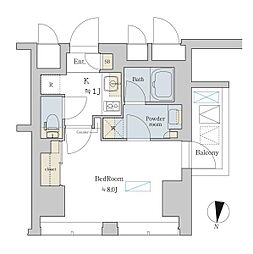 都営大江戸線 西新宿五丁目駅 徒歩8分の賃貸マンション 6階1Kの間取り