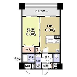 Osaka Metro今里筋線 鴫野駅 徒歩5分の賃貸マンション 2階1LDKの間取り