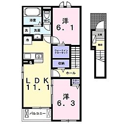 プリートＦ 2階2LDKの間取り