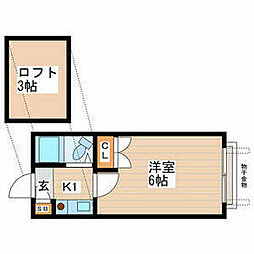 ルーブル小平 1階1Kの間取り
