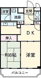 JR横浜線 相模原駅 徒歩3分の賃貸マンション 2階2DKの間取り