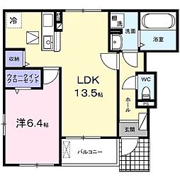 モンレーヴＡ 1階1LDKの間取り