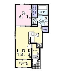 ソラリアＢ 1階1LDKの間取り