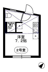 東京メトロ千代田線 町屋駅 徒歩7分の賃貸アパート 2階ワンルームの間取り