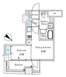 東京メトロ日比谷線 人形町駅 徒歩2分の賃貸マンション 7階1DKの間取り