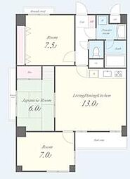 京都地下鉄東西線 蹴上駅 徒歩14分の賃貸マンション 2階3LDKの間取り