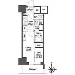 都営大江戸線 東新宿駅 徒歩2分の賃貸マンション 4階1DKの間取り