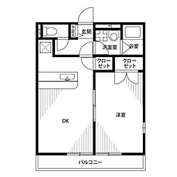 アムール　ルネ 2階1LDKの間取り