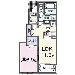 エスポワールII 1階1LDKの間取り