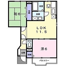JR中央本線 竜王駅 3.6kmの賃貸アパート 1階2LDKの間取り