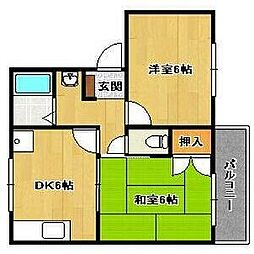 ハミングハイツ3号館 202 1階2DKの間取り