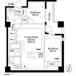 JR山手線 目黒駅 徒歩8分の賃貸マンション 1階2LDKの間取り