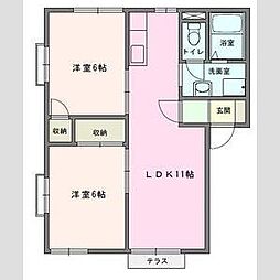 グランデールA 101 1階2LDKの間取り