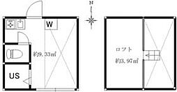 西武新宿線 沼袋駅 徒歩8分の賃貸アパート 2階ワンルームの間取り