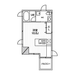 Osaka Metro堺筋線 堺筋本町駅 徒歩1分の賃貸マンション 13階ワンルームの間取り