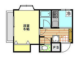 第二美々コーポ 2階1Kの間取り