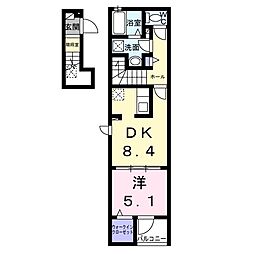 ラシュレ 2階1DKの間取り