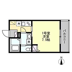 パークアシュエ 3階1Kの間取り