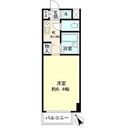 北辰ヒルズ早稲田 1Kの間取図画像