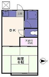 第二泉ハイツ 2階1DKの間取り