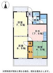 名鉄名古屋本線 男川駅 徒歩3分の賃貸マンション 3階3DKの間取り