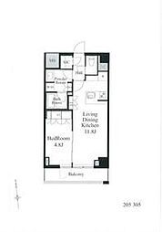 コンフォートサウス白金台 2階1LDKの間取り