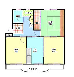 JR中央線 豊田駅 徒歩14分の賃貸マンション 2階3DKの間取り