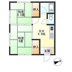 京王線 武蔵野台駅 徒歩1分の賃貸アパート 2階2Kの間取り