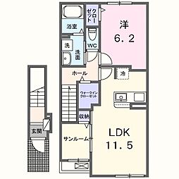 JR筑肥線 今宿駅 徒歩14分の賃貸アパート 2階1LDKの間取り