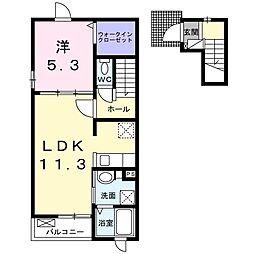 名鉄犬山線 柏森駅 徒歩9分の賃貸アパート 2階1LDKの間取り