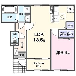 クレンベラ 1階1LDKの間取り