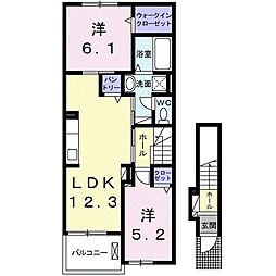 豊橋鉄道渥美線 三河田原駅 バス30分 片西下車 徒歩3分の賃貸アパート 2階2LDKの間取り