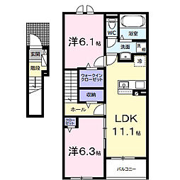 ベイサイドアクアＢ 2階2LDKの間取り