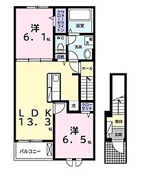ベイサイドアクアＣ 2階2LDKの間取り