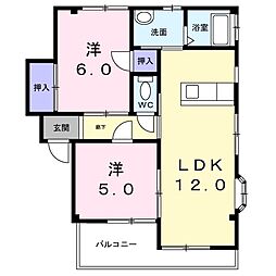 ＵｒａｒａII 2階2LDKの間取り