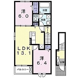 サン・ティーダ 2階2LDKの間取り