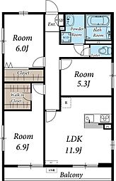 リブリ・プルミエール雅 2階3LDKの間取り
