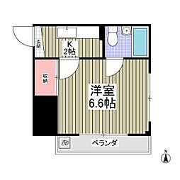 ロイヤルマンション石原 2階1Kの間取り