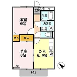 JR関西本線 朝日駅 徒歩5分の賃貸アパート 1階2DKの間取り