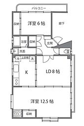 峯村ビル 3階2LDKの間取り