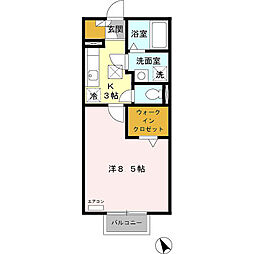 プランドール 1階1Kの間取り